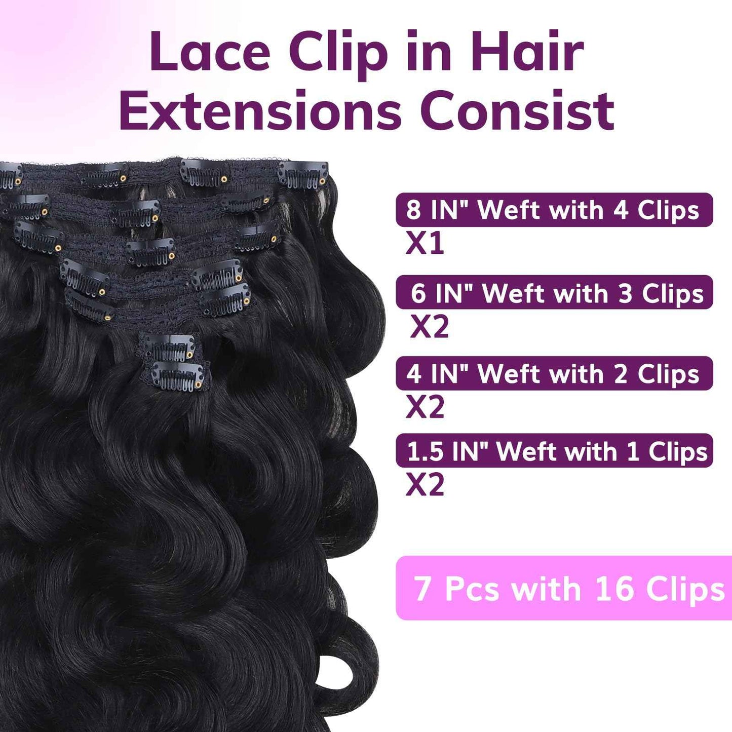 IDN BEAUTY Clip in Hair Extensions Real Human Hair Body Wave 120g Natural Black Double-layer Lace Clip In for Black Women Soft Breathable Lace Invisible Seamlessly Blending 7pcs 20 Inch