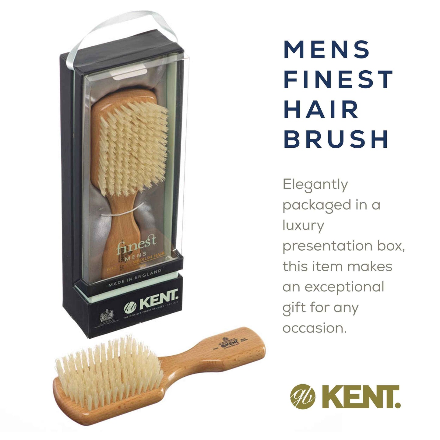 Kent OG4 Rectangular Beachwood Gentlemen's Hair Brush and Facial for Beard Care - Exfoliating Natural Boar Bristle Brush for Mens Grooming, Hair Care, and Beard Straightener for Men's