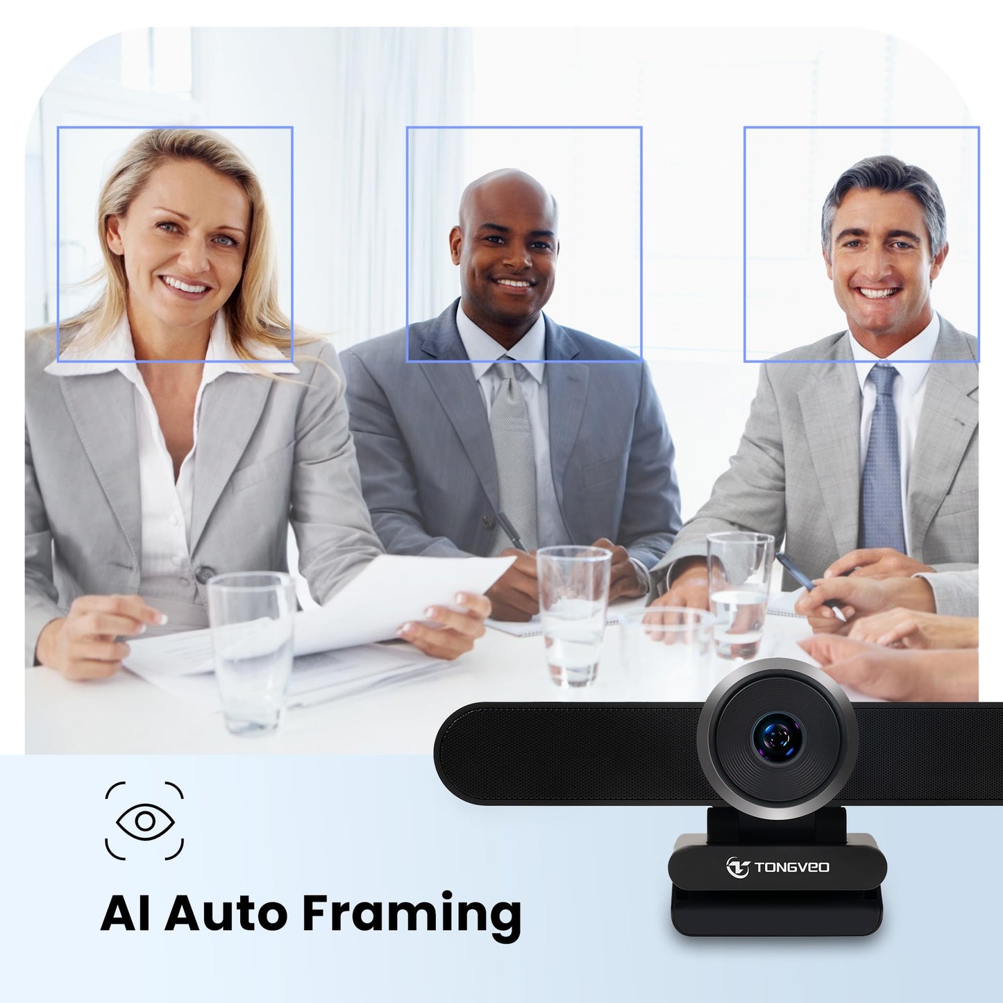 4K Webcam Conference Call TV Room Web Camera with Dual Microphones &Speaker, | All-in-One USB Video Camera, 116° Wide Angle, AI Auto Framing | Compatible with Zoom, OBS