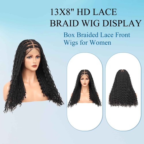 Olymei 12inch 13x8 Hd Lace Front Braided Wigs for Women Knotless Boho Braided Wigs Short Box Braid Wig with Baby Hair Premium Synthetic Curly Braided Lace Front Wigs Natural Black
