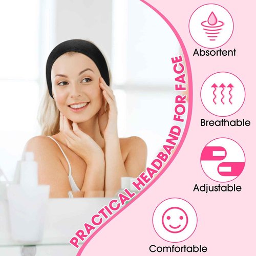 Tigeen 80 Pcs Spa Headband Bulk Adjustable Facial Headbands for Women Skincare Makeup Shower Hair Wraps for Washing Face(Black)
