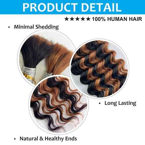 28 Inch Human Braiding Hair For Boho Braids 100g Deep Wave Bulk Human Hair For Braiding Color 1B/30 Natural Black And Brown