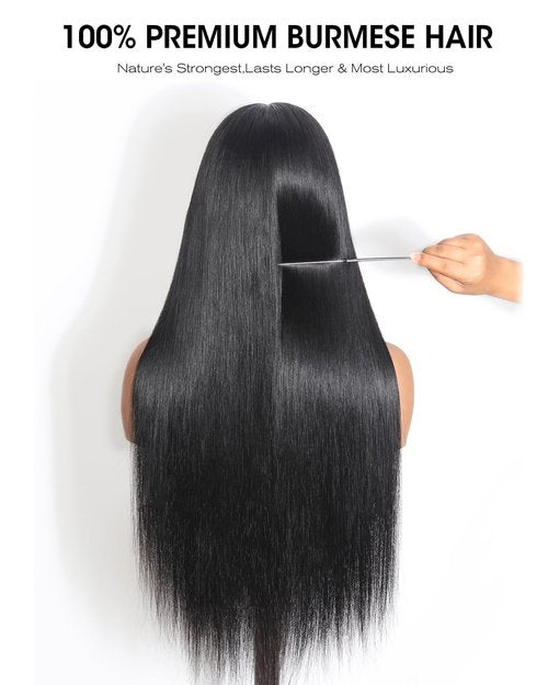 tunfine Straight Human Hair Wig with Bangs 4x6 Lace Closure Bang Wig 100% Burmese Virgin Human Hair Beginner Friendly Ready to Wear Glueless Wigs for Women 16 Inch