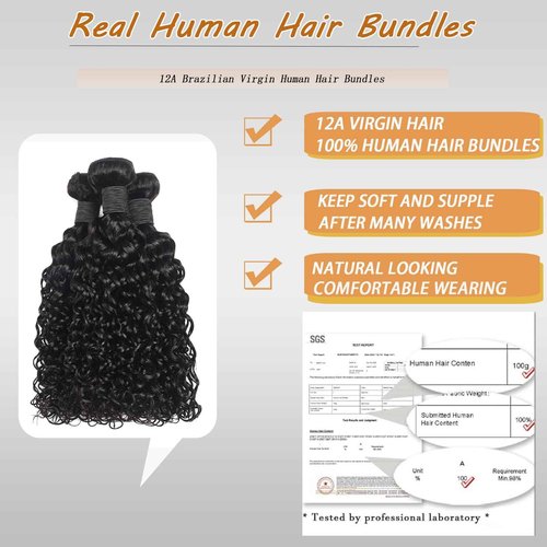 Water Wave Human Hair Bundles 12A Double Weft Deep Curly Wave Bundles 100% Unprocessed Brazilian Virgin Human Hair Natural Black Color Wet And Wavy Hair Extensions 18 20 22