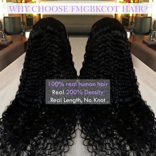 FMGBKCOT Deep Wave Lace Front Wigs Human Hair 200 Density 13x6 HD Lace Front Wigs Human Hair Pre Plucked Glueless Wigs Deep Curly Wig for Women 18 Inch