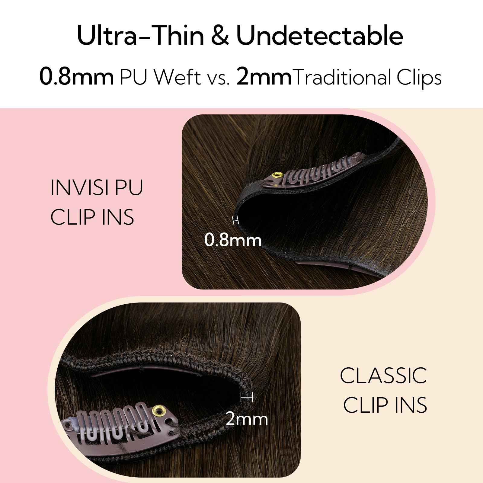 HOTBANANA Invisi Edge Clip in Hair Extensions, 14inch 120g Injected Seamless Clip in Extensions 7Pcs Balayage Dark Brown Mixed Chestnut Brown Real Human Hair PU Hair Extensions