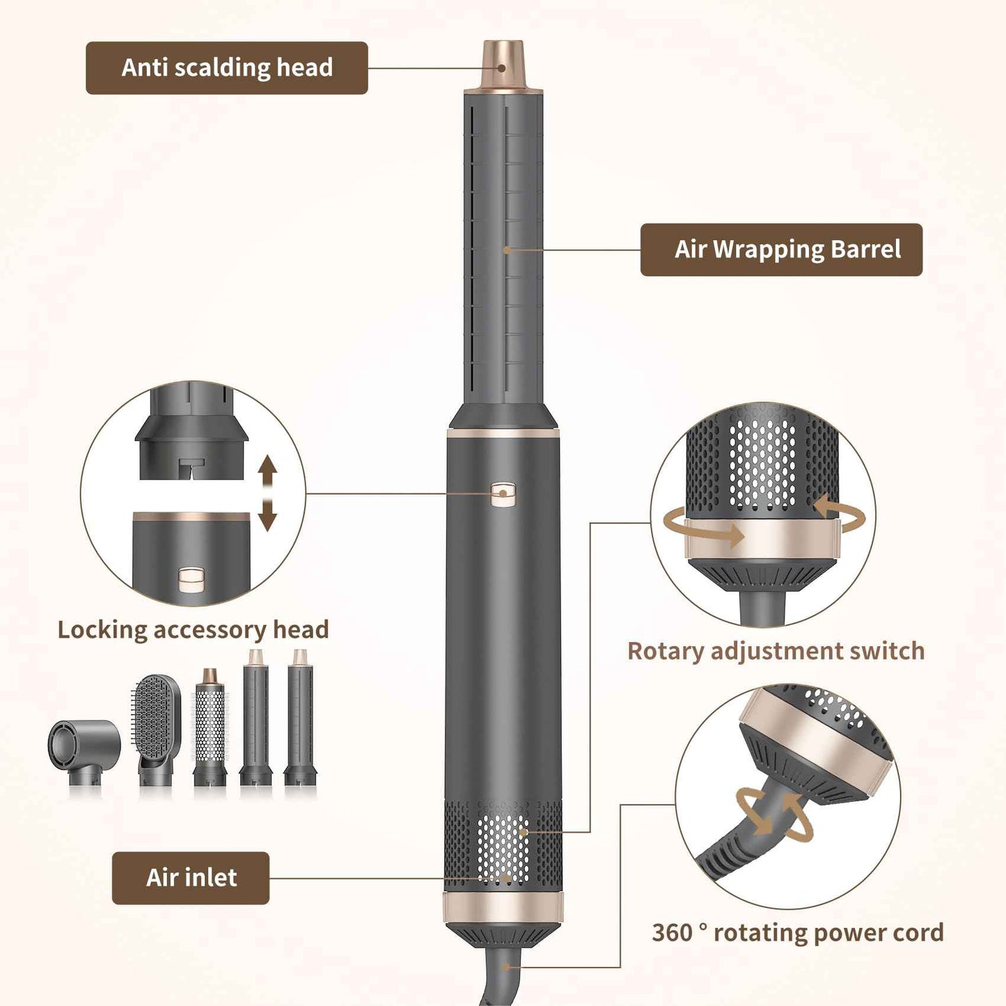 5 in 1 Hair Styler & Hair Dryer Brush, Low-Speed Negative Ionic Air Styler Drying, Multi Hair Styler, Professional Blow Dryer Brush for Curling Volumizing Straightening Styling