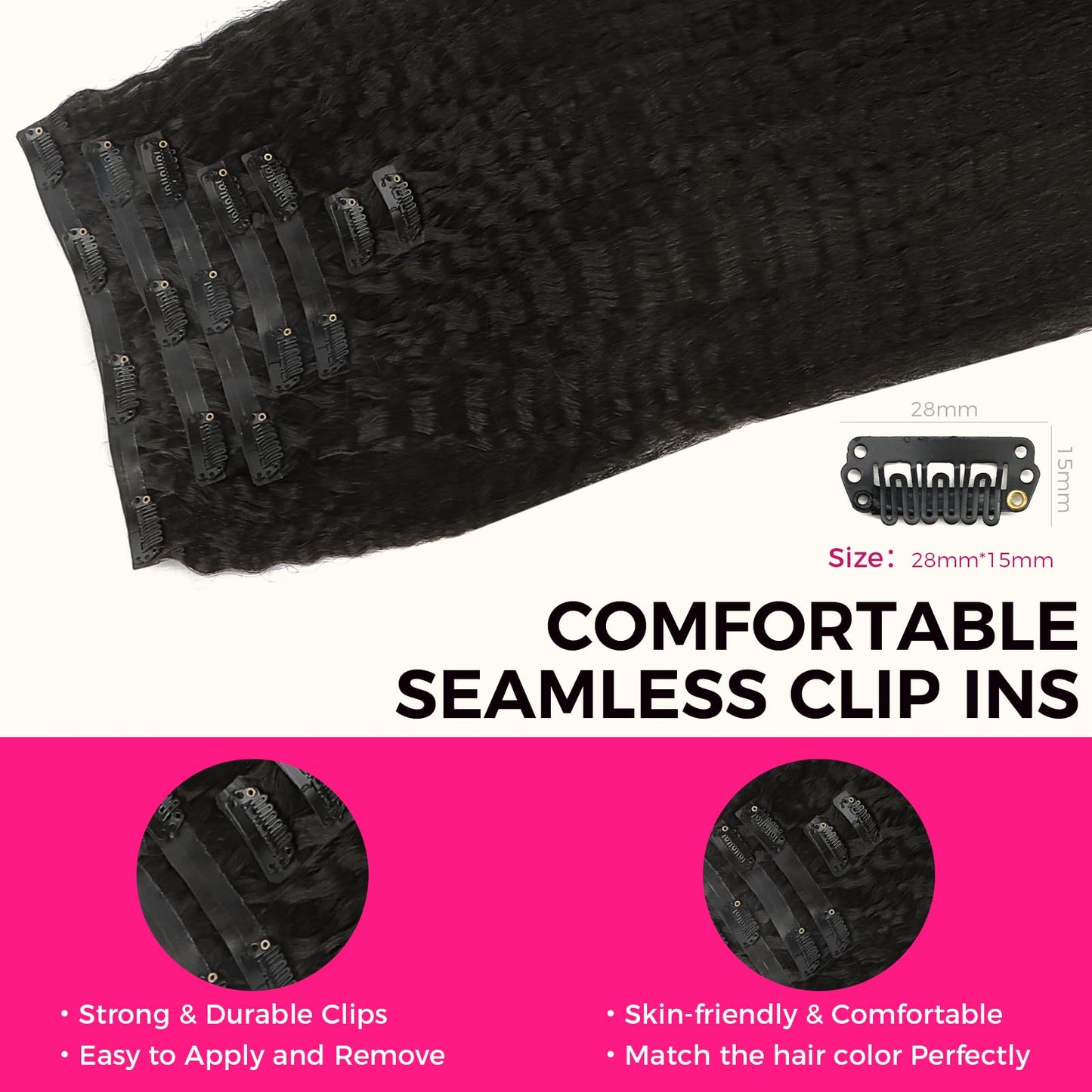 Lashey Clip in Hair Extensions Real Human Hair 110g Kinky Straight Seamless Clip in Hair Extensions Natural Black 14 Inch Human Hair with Invisi Edge for Black Women