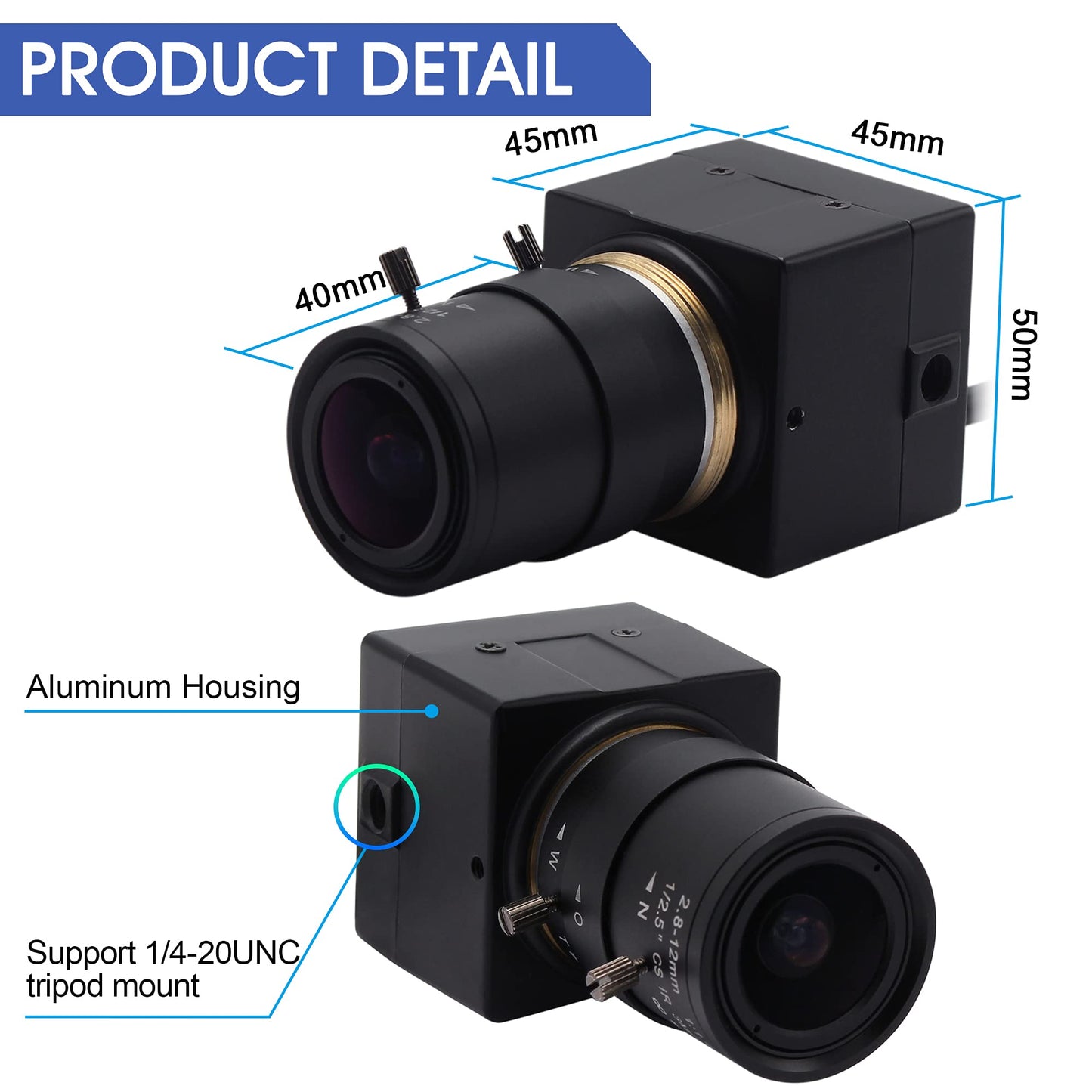 ALPCAM 4K Wide Angle Varifocal Zoom Lens Webcam Ultra HD 2160P 30fps Plug and Play USB Computer Camera for Windows/Linux/Raspberry Pi/Mac