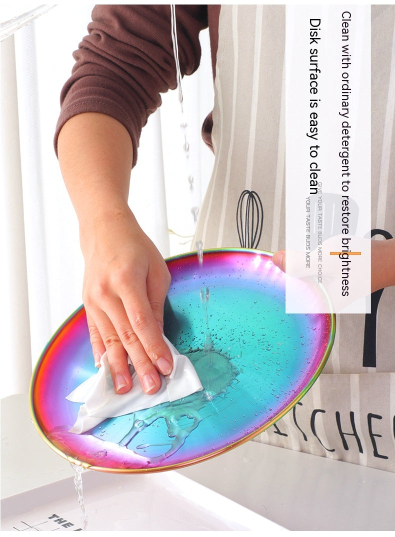 Stainless Steel Round Food Plate - Modern Kitchen Tableware in Multiple Colors