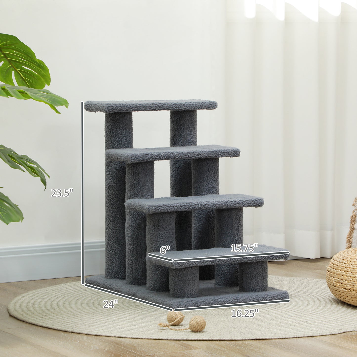 25-Inch Multi-Level Cat Scratching Post with Steps and Soft Carpeted Platforms - Gray