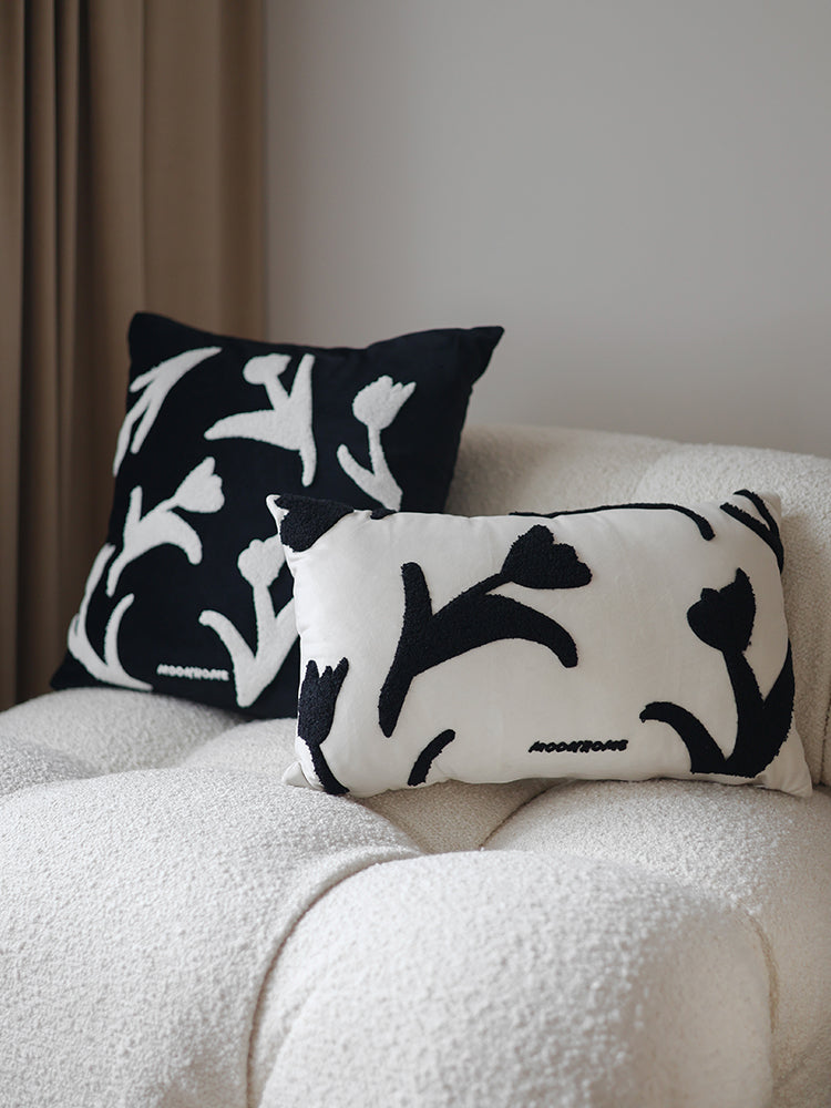 Versatile Hand-Painted Embroidered Sofa Pillowcase Set - Black & White, 30x50cm or 45x45cm