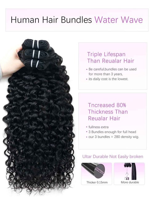 PHIPORNACI 15A Raw Curly Bundles Human Hair,One Bundles 24 Inch Water Wave Curly Human Hair,Triple Lifespan Indian Virgin Hair,Quick Weave Hair Extensions Natural Black