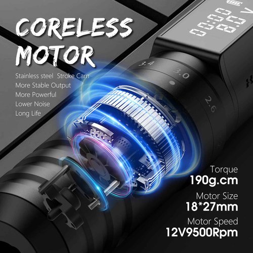 Tattoo Gun Wireless tattoo machine, 2400mAh Rotary Tattoo Machine with 6 stroke length Options, Pro Tattoo Guns with Coreless Motor Power reliable for all kinds of needles, ink-Kiss of Dragon