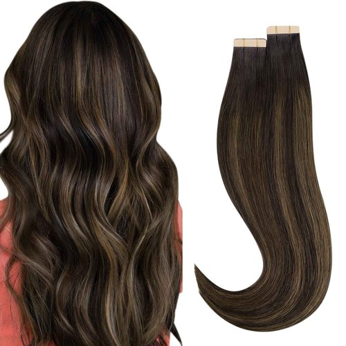 HOTBANANA Tape-in Hair Extensions, 20 Inch 40pcs 100g Balayage Dark Brown Mixed Chestnut Brown Straight Remy Human Hair Tape in Extensions