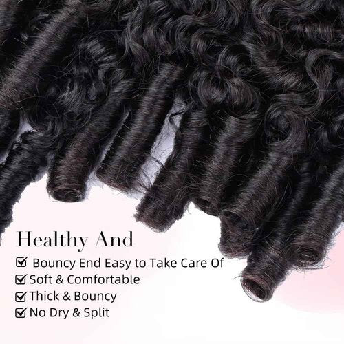 Daikemei Burmese Curly Bundles Human Hair 16 18 20 Inches 3C4A Water Wave Quick Weave with Spiral Curly End 100% Unprocessed Kinky Curly Human Bundles in Hair Extensions Natural Black