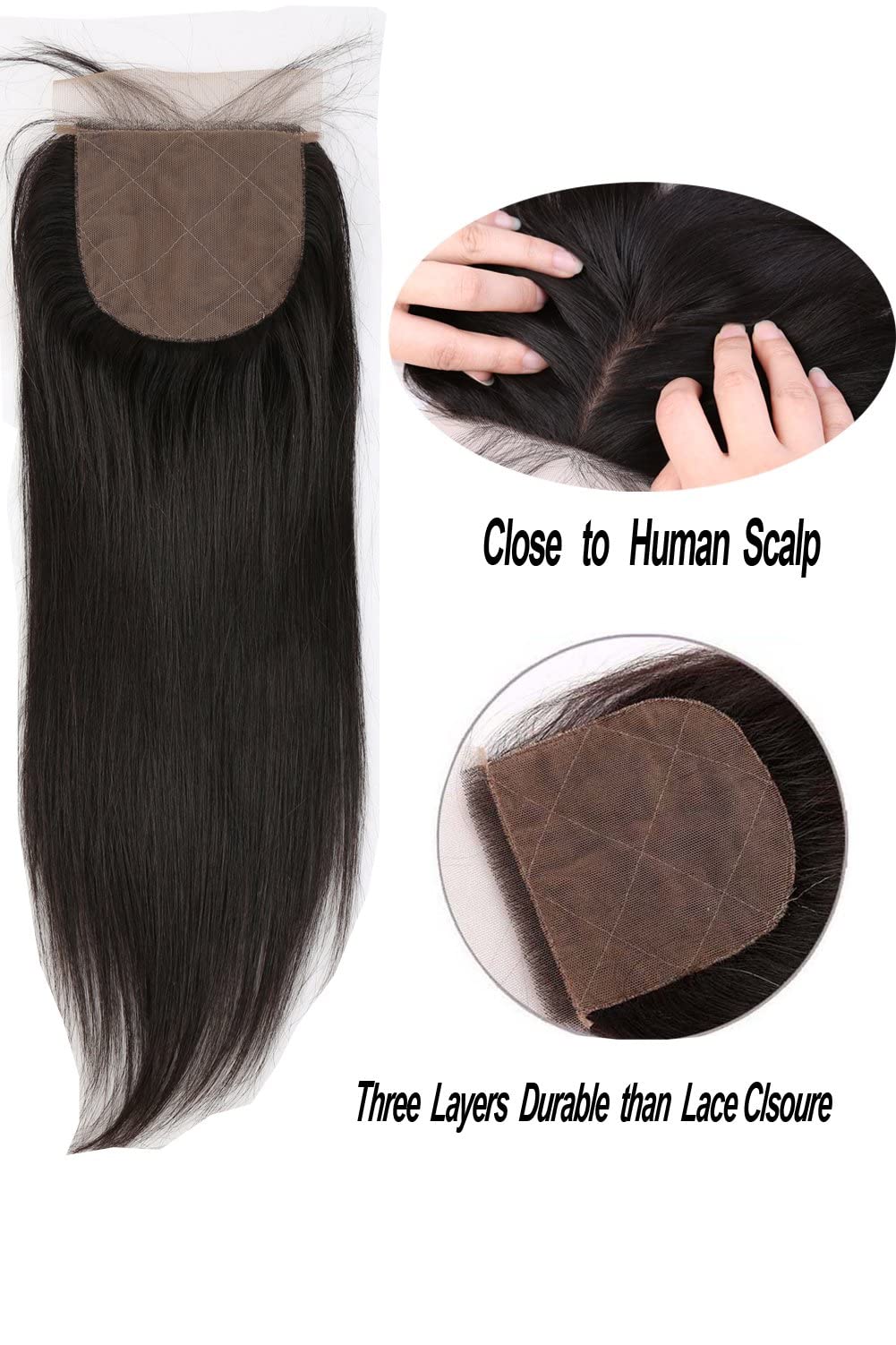 Greatremy 4"x4" Silk Base Lace Closure Straight Virgin Hair With Baby Hair Free Part Natural Color 12inch
