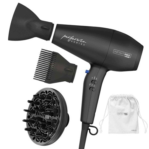 Conair Infiniti Pro Hair Dryer with Diffuser Plus 2 Other Attachments and Drawstring Storage Bag | Performa Series Hair Dryer | Blow Dryer with Professional Performance Motor | Black