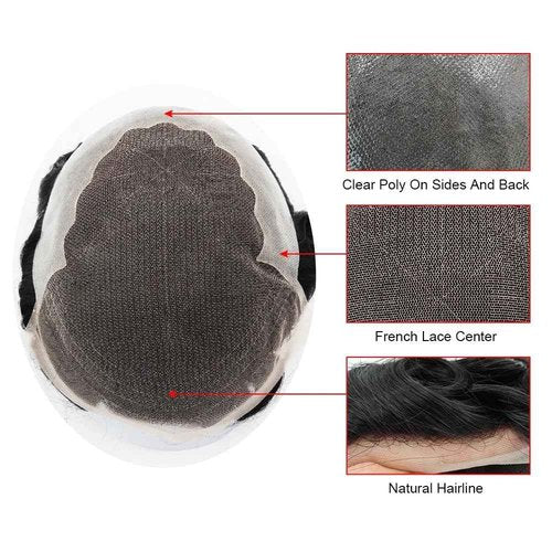 Toupee for Men Human Hair Wigs Mens Toupee European Virgin Human Hair Units Curly Wave Mens Wig Toupee Hair Real Human Replacement System for Man Q6 Prosthesis Units Patch #1B Off Black (6x9)