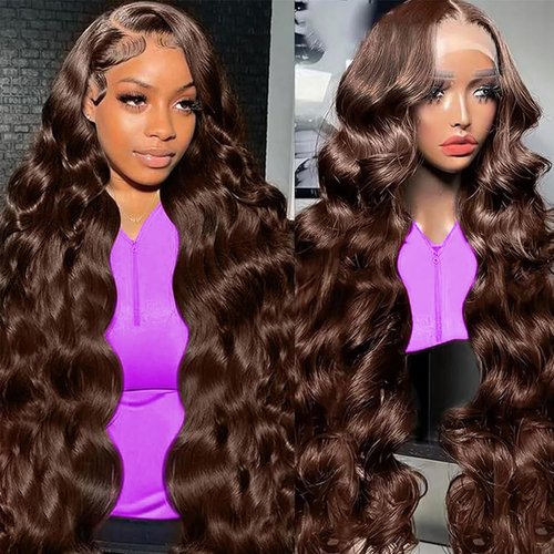 Fusenp 13x6 Hd Body Wave Lace Front Wigs Human Hair Pre Plucked Chocolate Brown Lace Front Wig Human Hair 210% Density Glueless Lace Frontal Wigs Brown Wigs for Women (20 Inch)