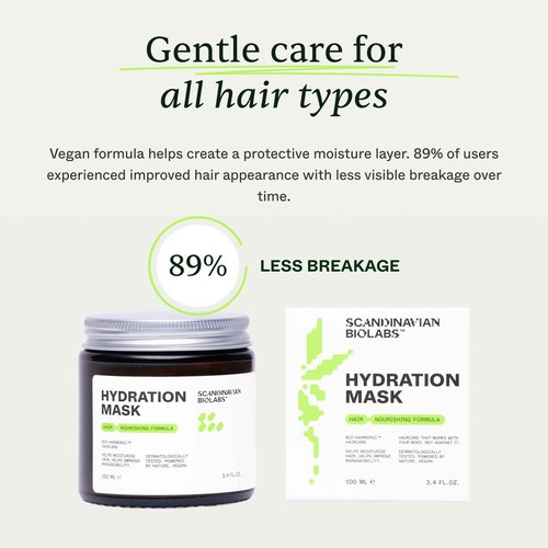 Scandinavian Biolabs Hydration Mask | Deep Moisture, Enhances Shine, Frizz & Damage Control, Immediate Hydration, Plant-Based Oils Blend, Suitable for All Hair Types, 100 mL/ 3.4 Oz