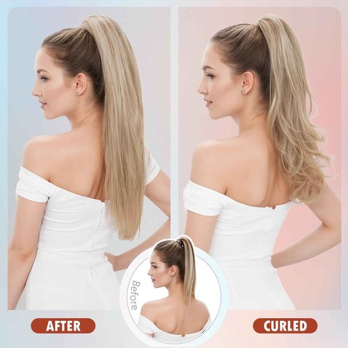 Hairro Claw Clip In Ponytails 100% Real Human Hair Ponytail Hair Extensions Jaw On Ponytail Jaw/Claw Clips Pony Tail Hairpieces For Women 14 Inch 105g #12P613 Golden Brown Mix Bleach Blonde