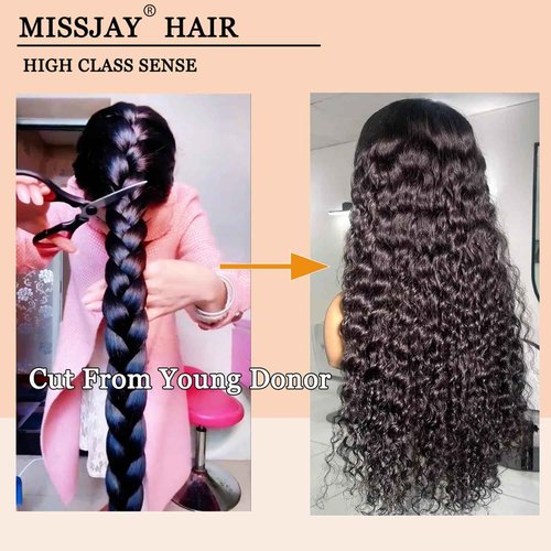 MISSJAY 13x6 Deep Wave Wig Human Hair 26 Inch Deep Wave Lace Front Wig Human Hair 200% Density Natural Color Deep Curly Wig Glueless Brazilian Virgin Hair Pre Plucked with Baby Hair for Women