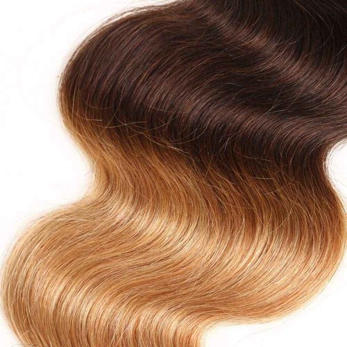 Ombre Blond Bundles with Closure Brazilian Virgin Human Hair #1B/4/27 Body Wave Blond Human Hair Bundles with 4x4 Lace Closure Hair Extension (12 14 16+10 Inch)