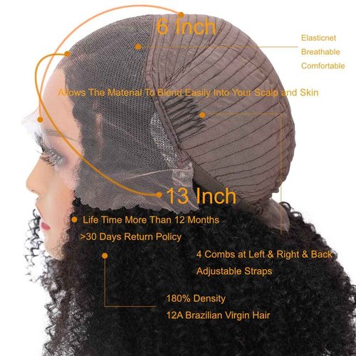 Ladoux 13x6 Kinky Curly Lace Front Wigs for Women Afro Kinky Curly Glueless Human Hair Wigs 180% Density Pre Plucked With Baby Hair HD Transparent 14Inch Kinky Curly Wigs