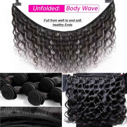 XEILOHO 12A Body Wave Bundles Human Hair 16 18 20 inch Brazilian Virgin Human Hair Bundles 100% Unprocessed Human Hair Body Wave Weft Extensions Quick Weave Natural Black(300g）