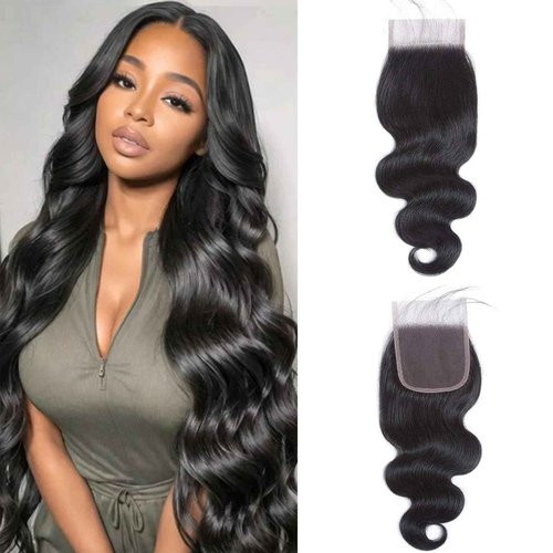 QDOMEIAI 18 Inch 5x5 HD Lace Closure Body Wave Human Hair, Pre Plucked Natural Hairline, Skinlike Melt Swiss Lace, Single Knot Closure