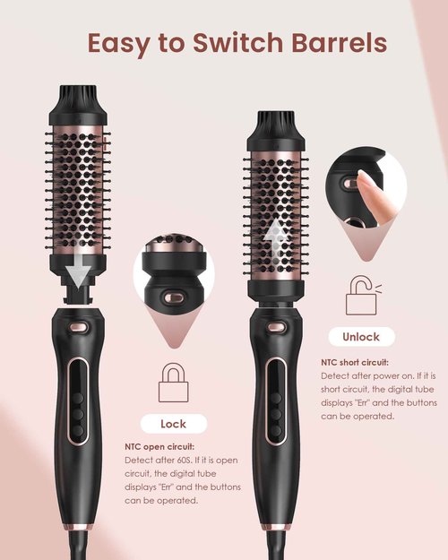Thermal Brush Set 3 in 1 Hot Hair Curling Iron Brush, Dual Voltage 110-220V Travel Round Head Hair Styling 11 Temp Settings Fast Heated（1.25"&1.5"&1.75" for Women Volume Smoother