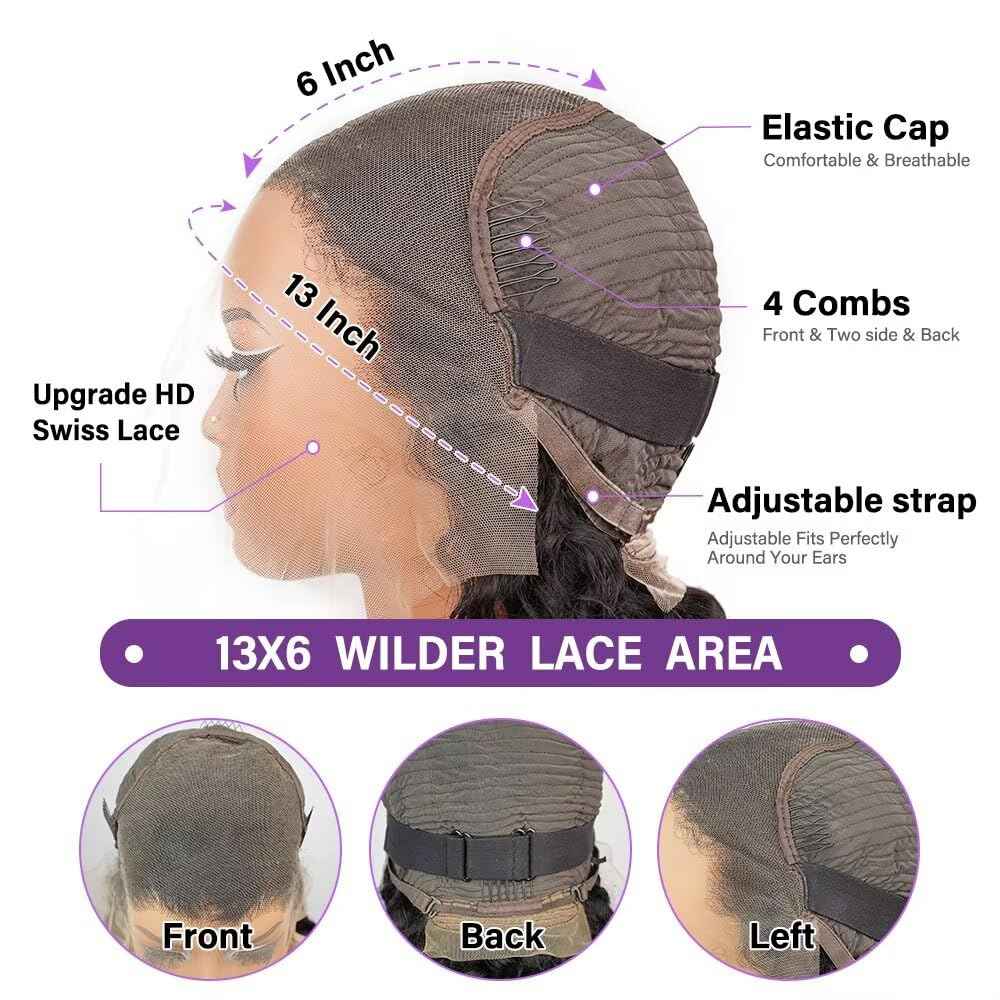 28 Inch 13x6 Deep Wave Lace Front Wigs Human Hair 200 Density HD Transparent Lace Frontal Wigs Human Hair 13x6 Pre Plucked Deep Curly Glueless Wig 100% Virgin Curly Human Hair Wig for Black Women