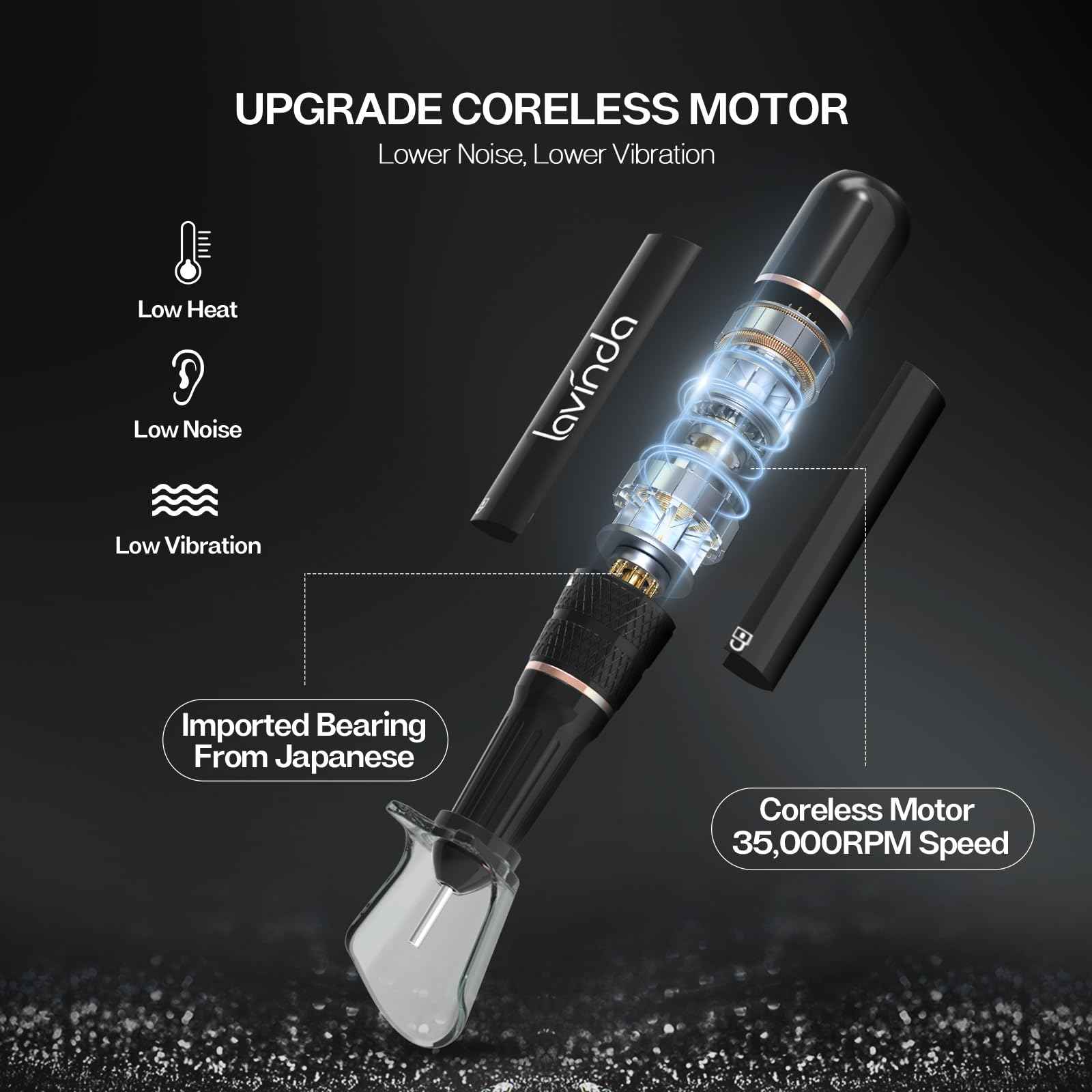 Lavinda Professional Electric Nail Drill Kit, 35000RPM Cordless Portable Machine for Acrylic Gel Nails, Rechargeable E File With Black Rhinestones, Manicure Tools (Black)