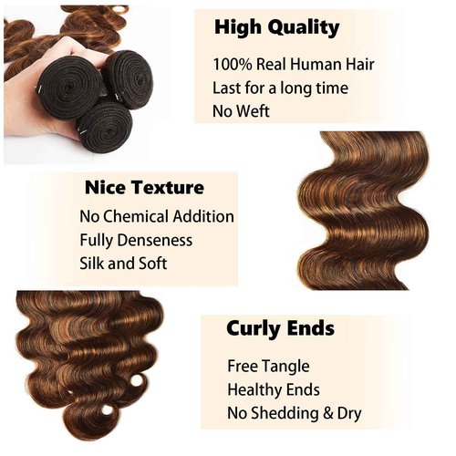 Fabimiya Human Hair Bundles 22 24 26 Inch Chocolate Brown P4/30 Body Wave Bundles Human Hair 100% Unprocessed Soft Sewn In Hair with Double Weft for Black Women