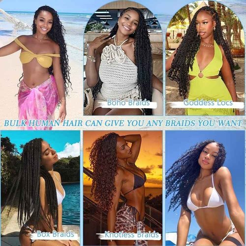 Ombre Braiding Hair 6 Bundles/Pack 150g 20 Inch Deep Wave Bundles Human Hair Curly Boho Hair for Braiding 12A Bulk Human Hair Wet and Wavy Human Braiding Hair for Boho Braids 4/27