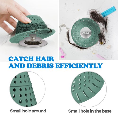 zaa Bathtub Drain Hair Catcher, Premium Silicone Collapsible One Pack Drain Protector for Pop-Up and Regular Drains of Shower, Bathtub, Tub, Bathroom, Sink, Green