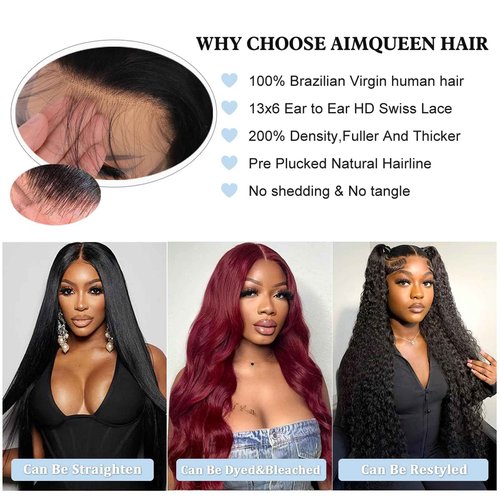 Aimqueen 13x6 Lace Front Wigs Human Hair 200 Density Body Wave Lace Front Wigs Human Hair Pre Plucked 12A Glueless Wigs for Women HD Lace Frontal Wigs Natural Color 26 Inch