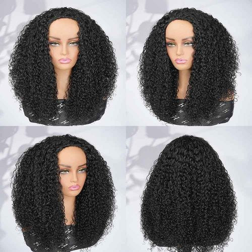 Ali Pearl Curly Half Wig Human Hair Real 180% Density Glueless Upgrade 3 IN 1 Half Wig with Drawstring Seamless Clip ins Flip Over Kinky Curly Human Hair for Beginner Friendly No Glue No Lace16 Inch