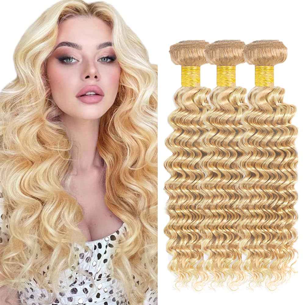 28 28 28 inch 613 Human Hair Bundles Blonde Deep Wave Bundles P27/613 Human Hair Bundle 27 Mixed With 613 Color