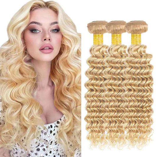 28 28 28 inch 613 Human Hair Bundles Blonde Deep Wave Bundles P27/613 Human Hair Bundle 27 Mixed With 613 Color