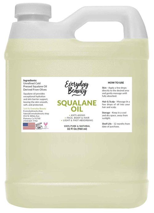 Squalane Oil Bulk- 32 oz 100% Pure & Natural Plant Derived Facial Oil - Cold Pressed and Unrefined Premium Grade Multipurpose Moisturizing Oil For Skin and Hair