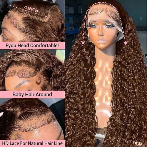 HD Lace Front Wigs Human Hair 180% Density Chocolate Brown13x4 Water Curly Lace Front Wigs Human Hair Pre Plucked Glueless Wigs Human Hair for Black Women (22Inch, Brown)