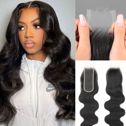 2x6 SKINLIKE Real HD Lace Closure body wave Human Hair 0.095mm Ultra-thin Invisible Lace Closure Brazilian Virgin Human Hair Closure pre plucked with Natural Hairline 20inch