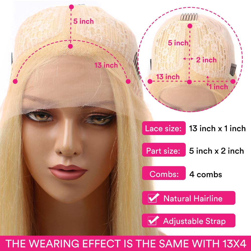 HUANGCAI 613 Lace Front Wig Human Hair 26 Inch Blonde Lace Front Wig Human Hair 613 Lace Frontal Wig for Women Pre Plucked with Baby Hair Brazilian Blonde Body Wave Wigs