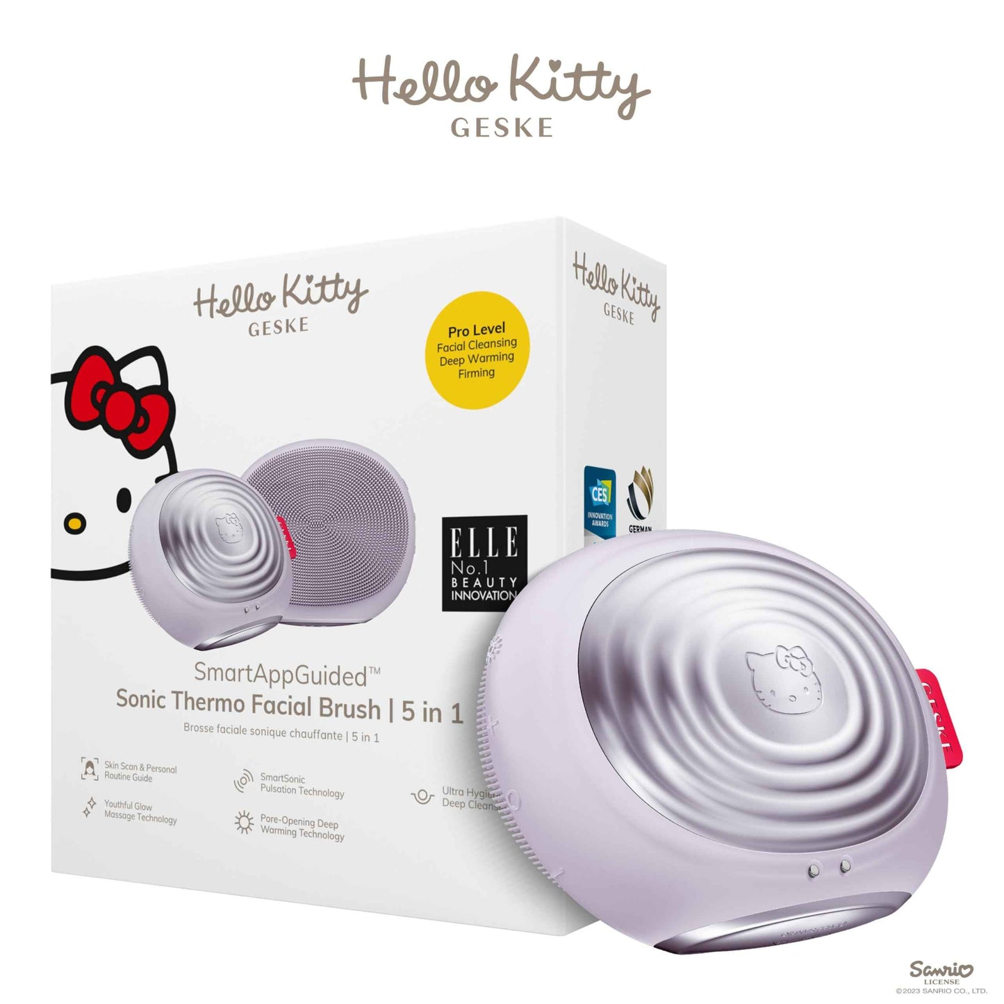 GESKE x Hello Kitty SmartAppGuided Sonic Thermo Facial Brush | 5 in 1 | Skin Cleansing | Cleansing Brush with Thermal Function | Electric Facial Massager