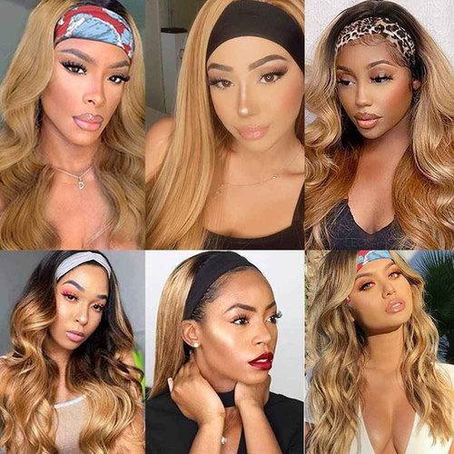 Ombre 1B27 Straight Headband Wig Honey Blonde Human Hair Wig Dark Root 130% Density Brazilian Virgin Hair Machine Made Wigs for Women 20 Inch