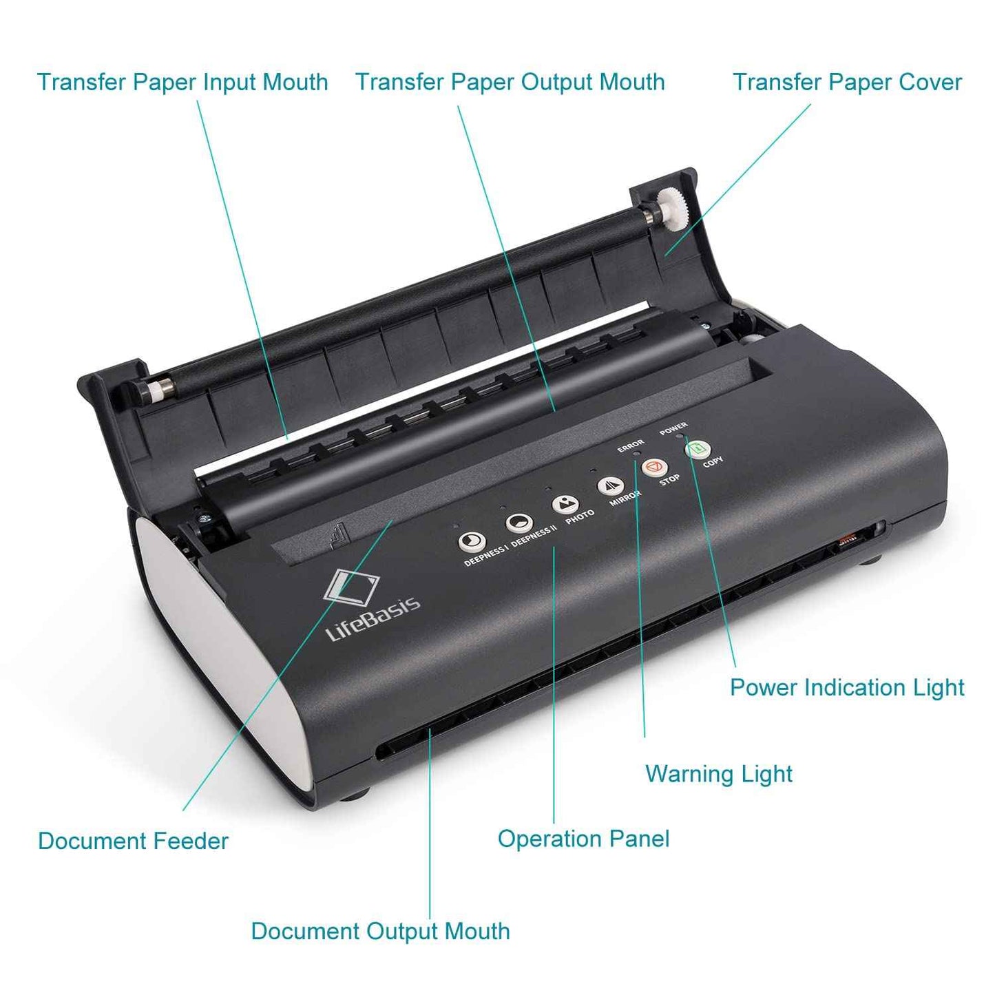 LifeBasis Tattoo Transfer Stencil Machine Thermal Copier Kit Tattoo Printer with 20pcs Tattoo Stencil Transfer Paper for Men Women, Upgraded Version MT200