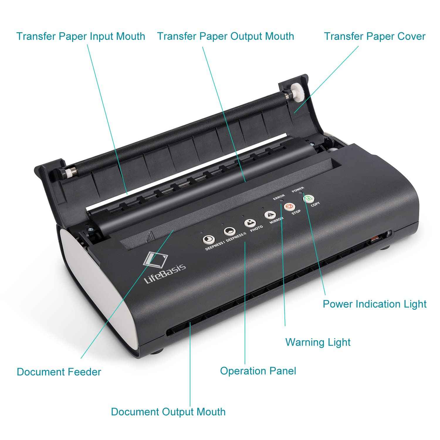 LifeBasis Tattoo Transfer Stencil Machine Thermal Copier Kit Tattoo Printer with 20pcs Tattoo Stencil Transfer Paper for Men Women, Upgraded Version MT200