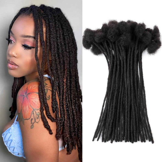 0.4 cm Permanent Loc Extensions Human Hair 8 inch 30 Strands Real Human Hair Dreadlock Extensions Natural Black Dreads Extensions for Men Women Kids 100% Unprocessed Natural Human Hair